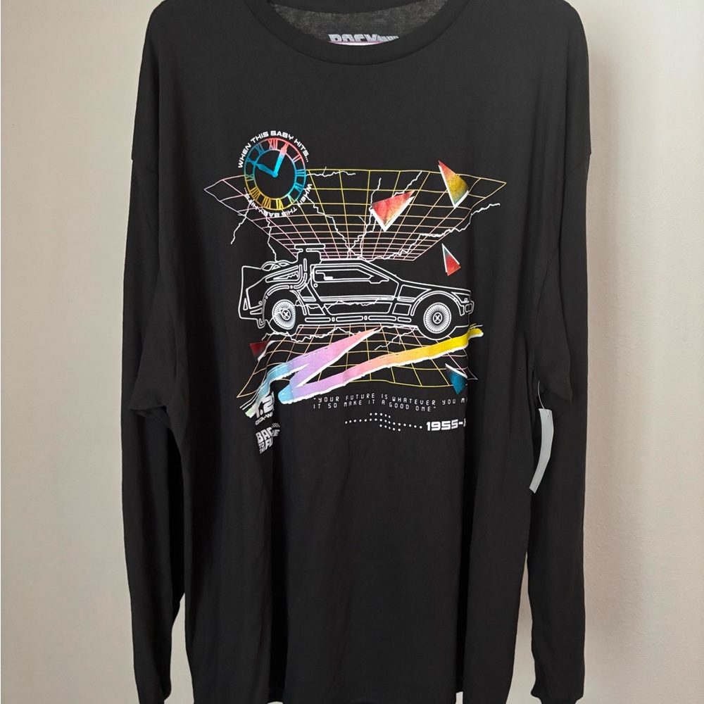 Black Graphic Long Sleeve Shirt. Back to the future. 2x new with tags